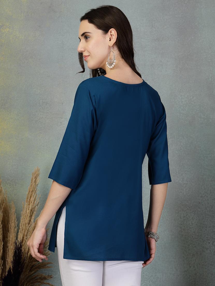 women embroidered three quarter sleeve straight kurti - 21956127 - Standard Image - 2