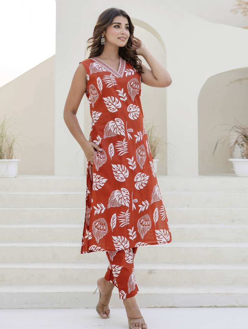 women floral printed sleeveless kurta pant set - 21956147 - Standard Image - 2
