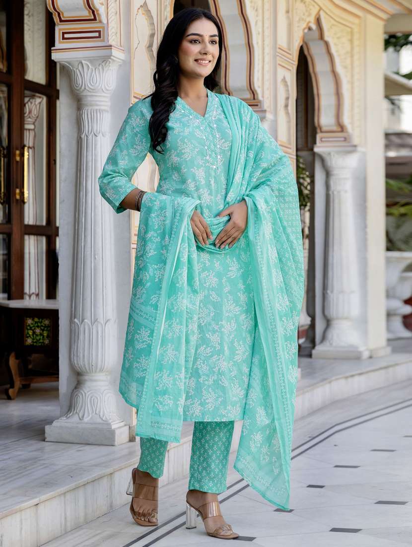 women three quarter sleeve kurta pant with dupatta set - 21956167 -  Standard Image - 2