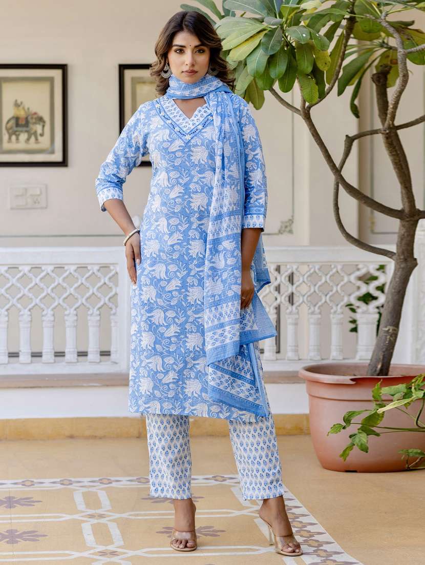 women three quarter sleeve kurta pant with dupatta set - 21956170 -  Standard Image - 2