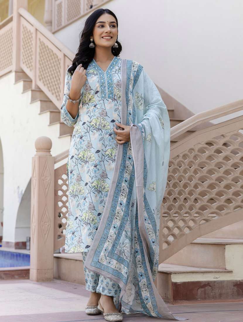 women three quarter sleeve kurta pant with dupatta set - 21956178 -  Standard Image - 2