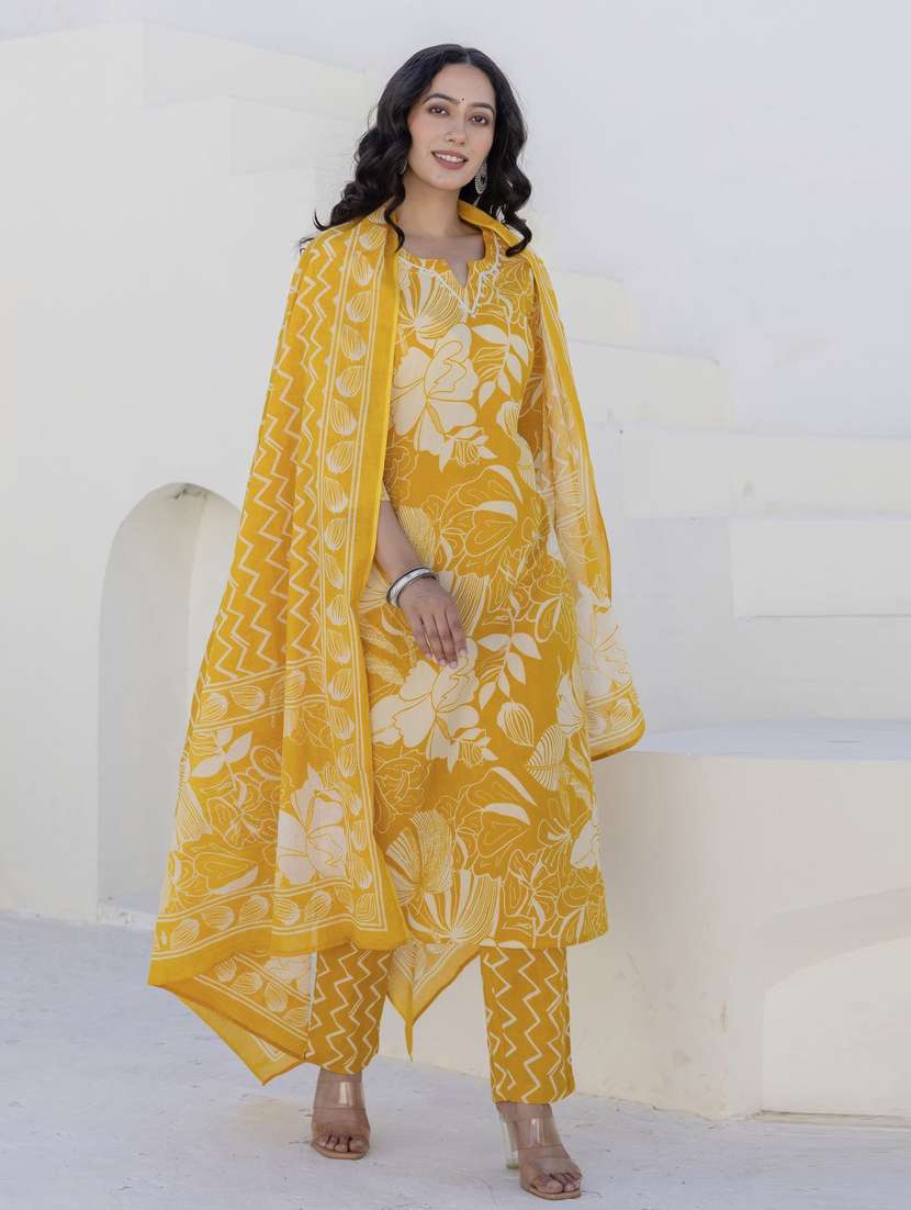 women three quarter sleeve kurta pant with dupatta set