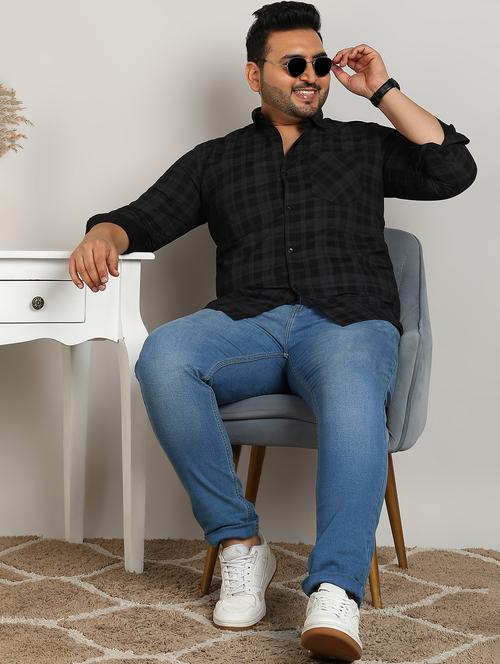 men plus size checkered long sleeve regular fit casual shirt - 21956190 -  Standard Image - 0