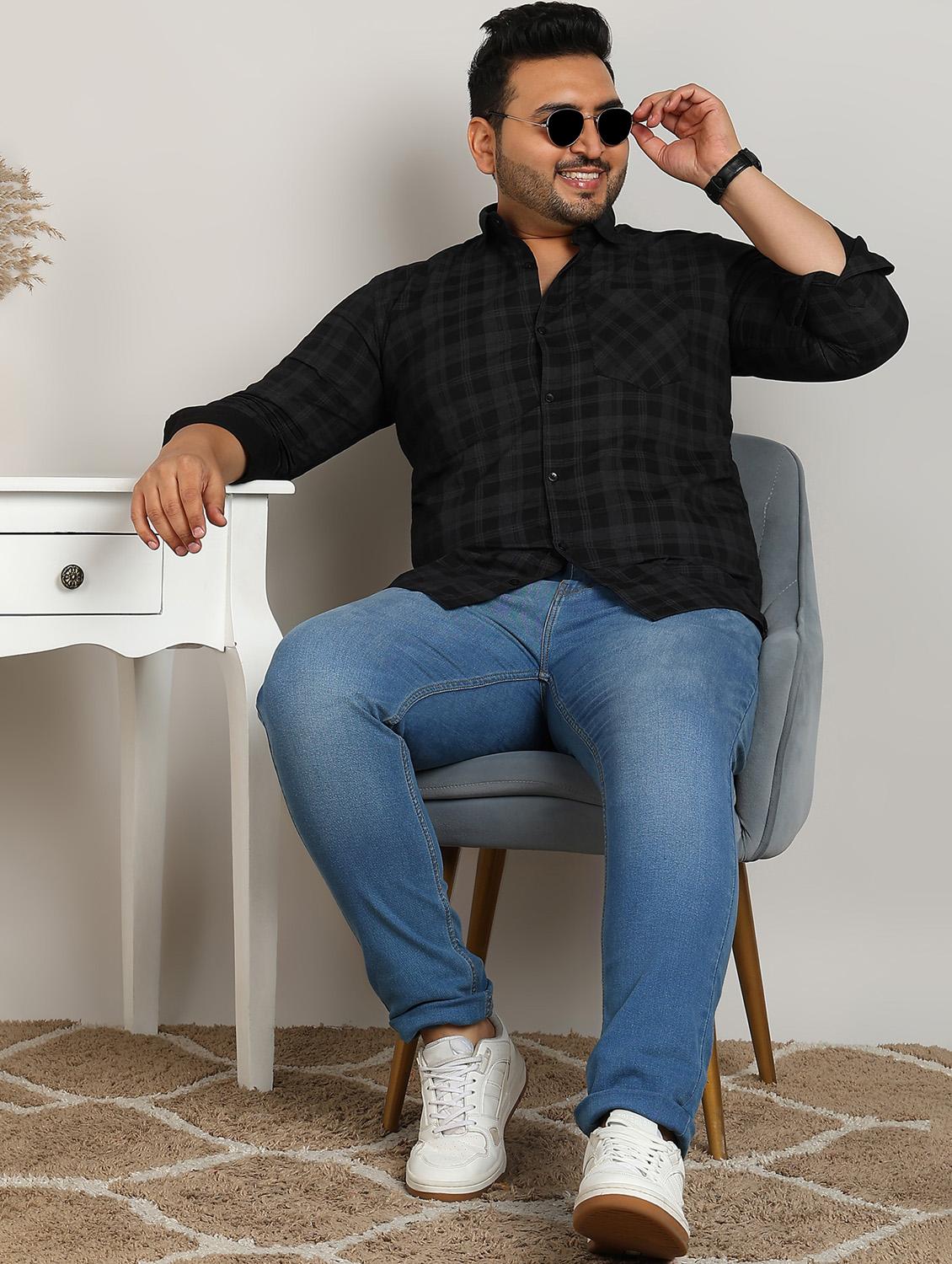men plus size checkered long sleeve regular fit casual shirt - 21956190 -  Zoom Image - 0
