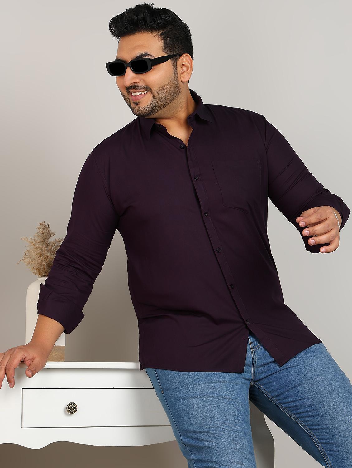 men plus size solid long sleeve regular fit casual shirt - 21956195 -  Zoom Image - 0