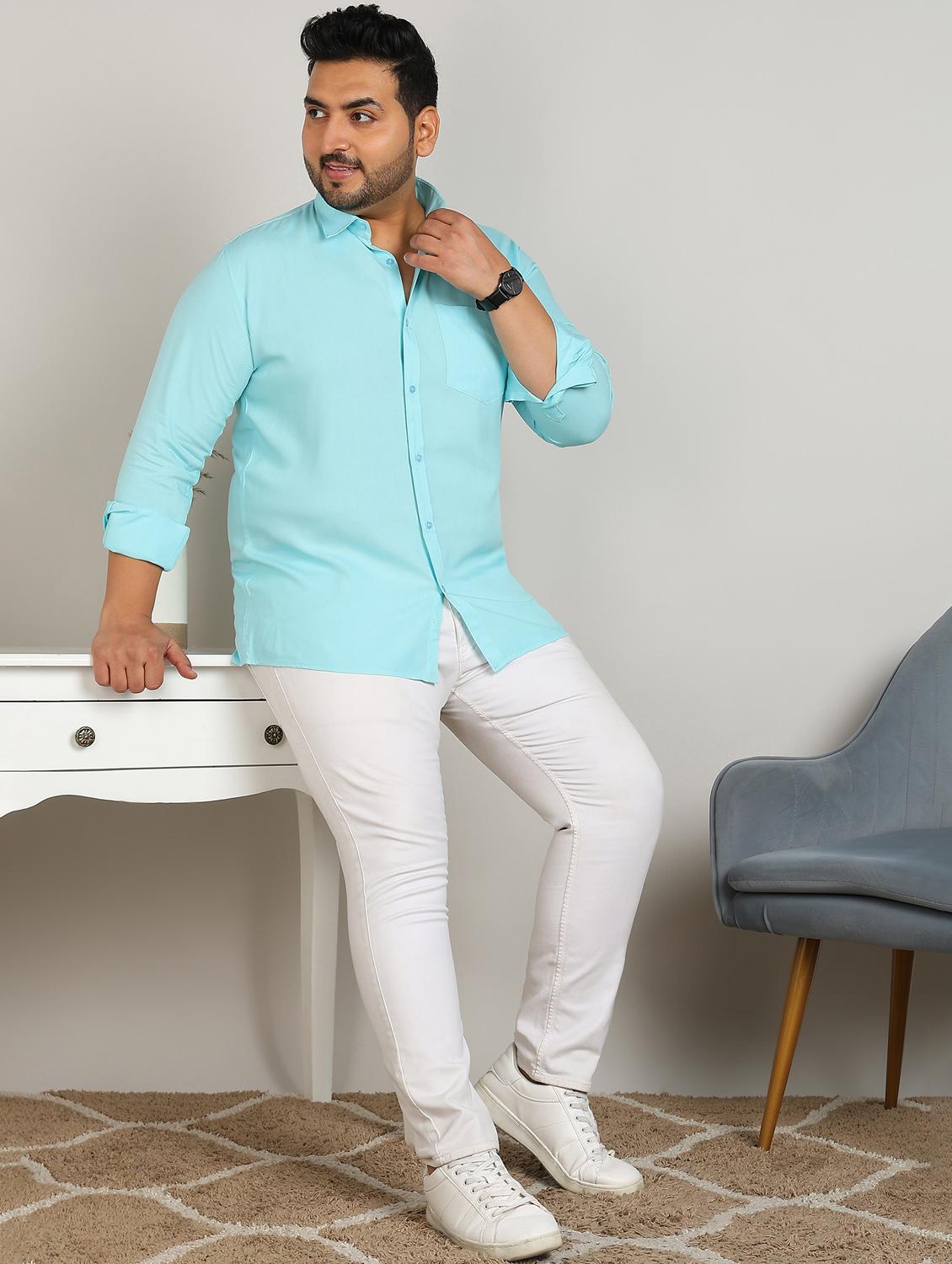 men plus size solid long sleeve regular fit casual shirt
