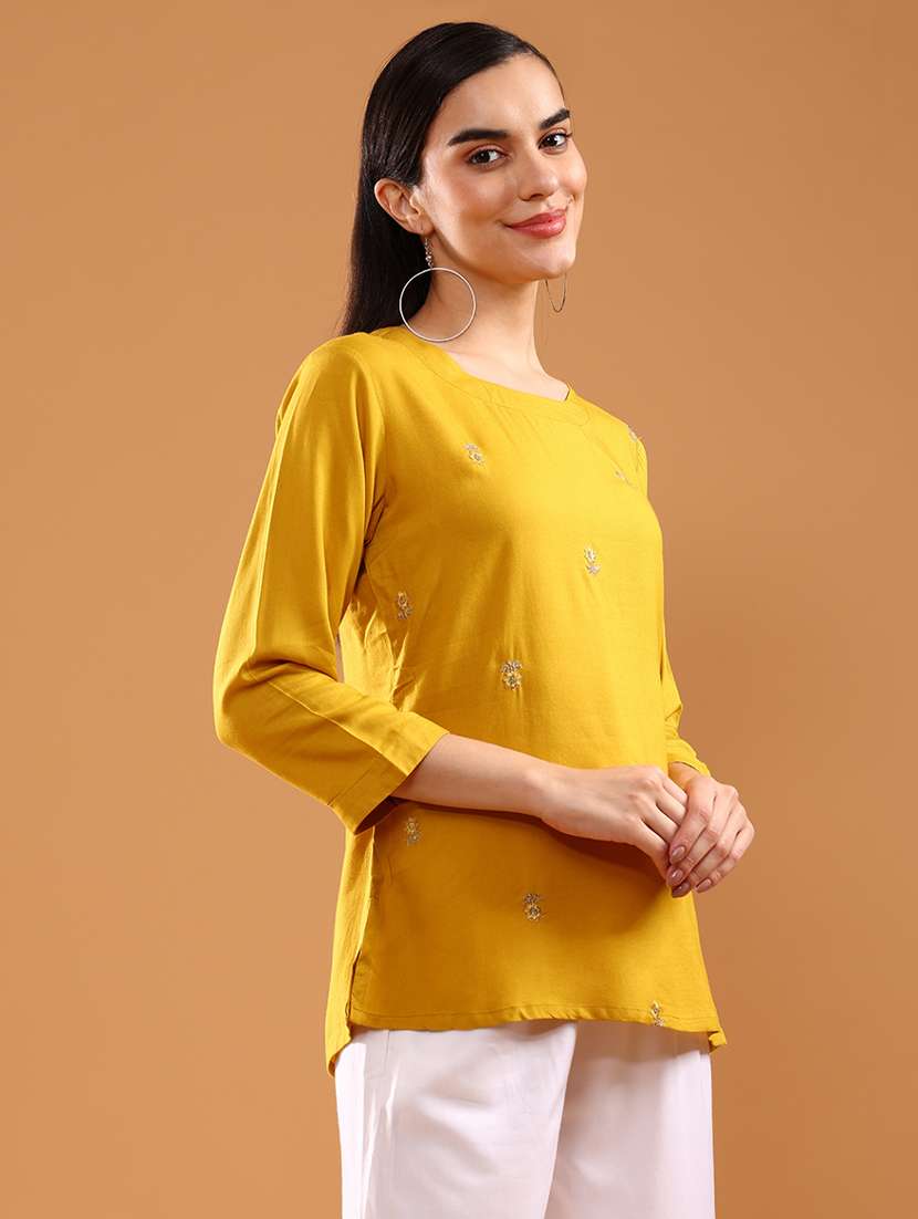 women embroidered three quarter sleeve kurti - 21956248 -  Standard Image - 2