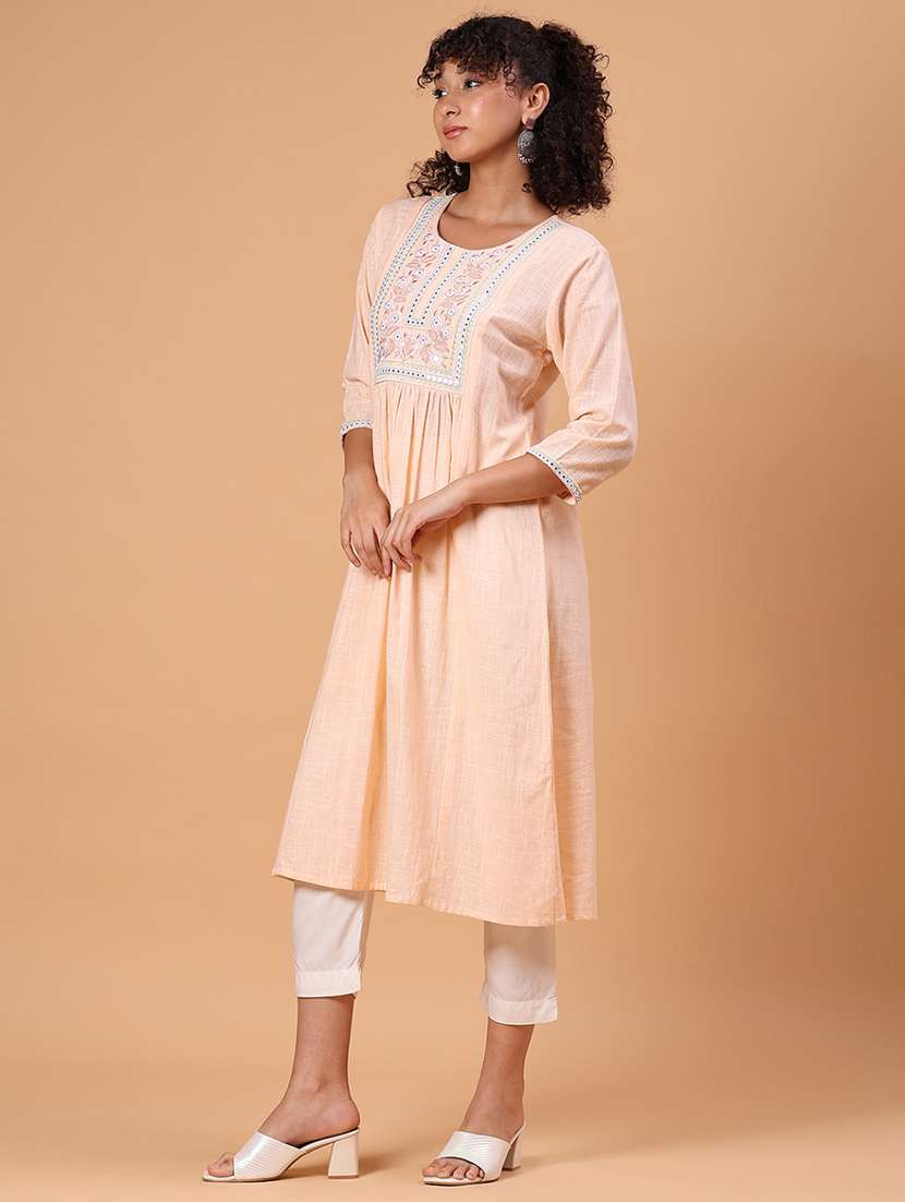 women embroidered three quarter sleeve a-line kurta  - 21956313 -  Standard Image - 2