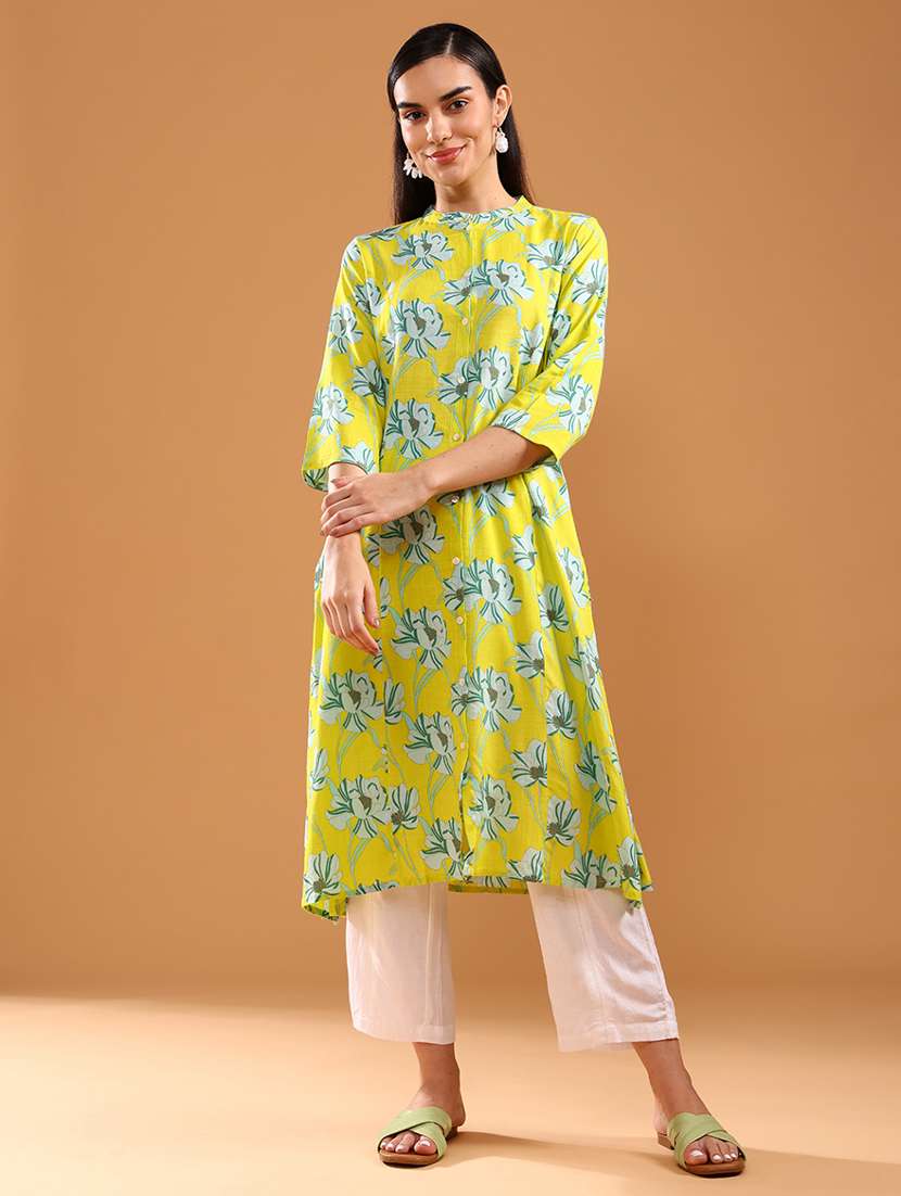 women three quarter sleeve straight kurta - 21956318 -  Standard Image - 2