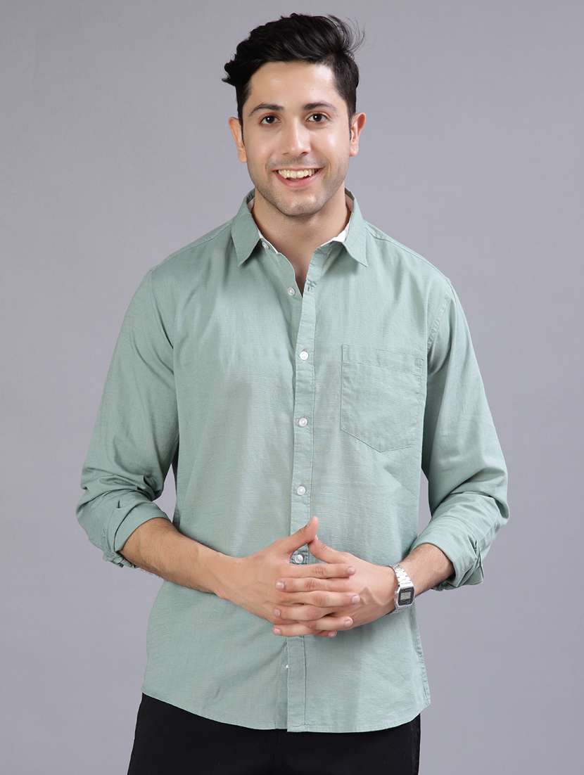 men solid collared long sleeve shirt