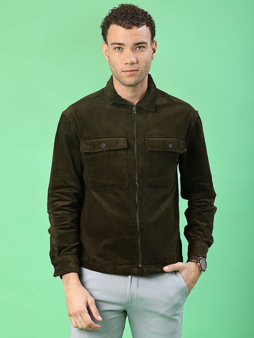 men solid collared long sleeve shacket - 21956361 -  Standard Image - 2