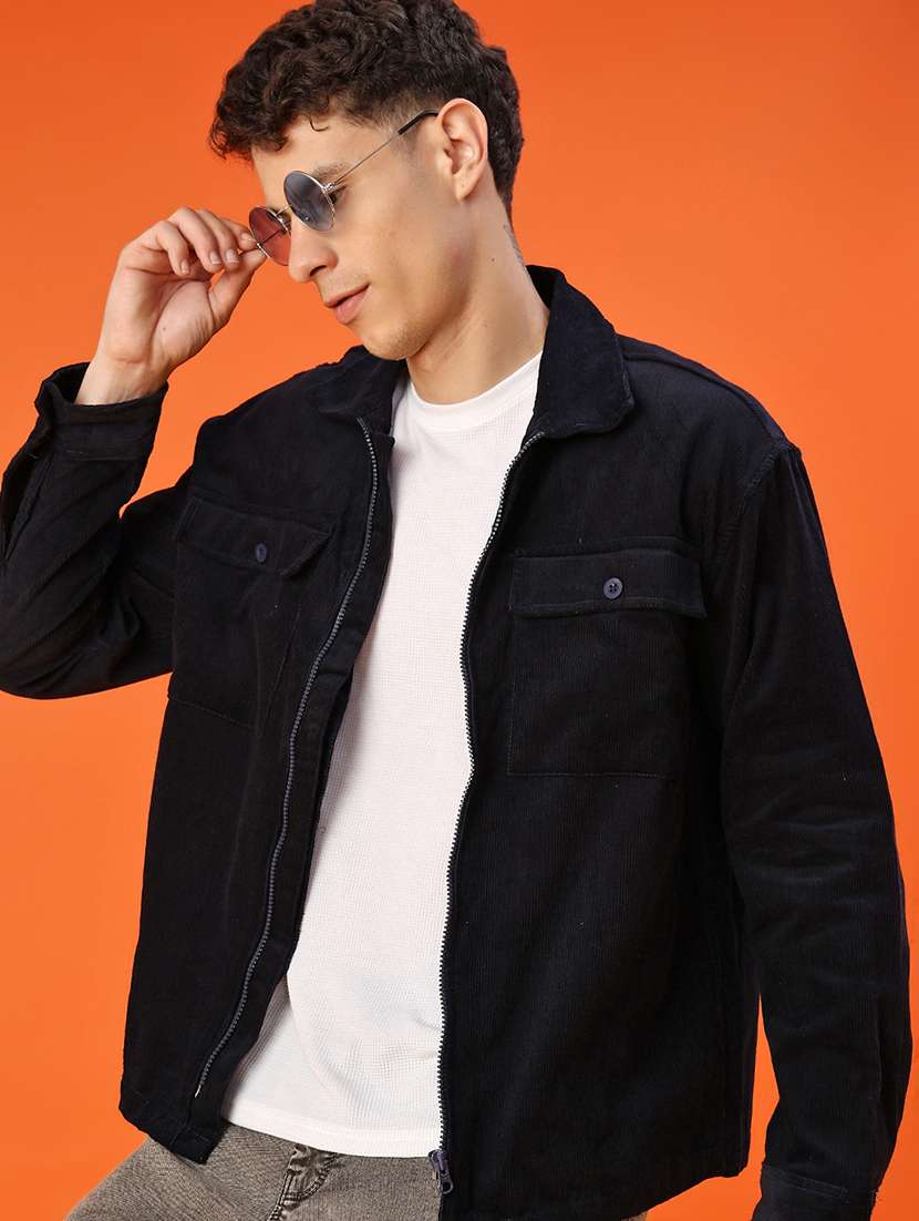 men solid collared long sleeve shacket - 21956362 -  Standard Image - 2