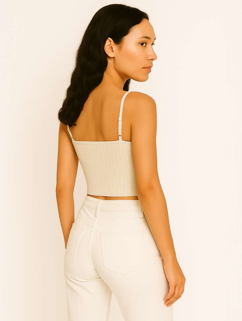 women white solid shoulder strap crop top - 21956410 - Standard Image - 2