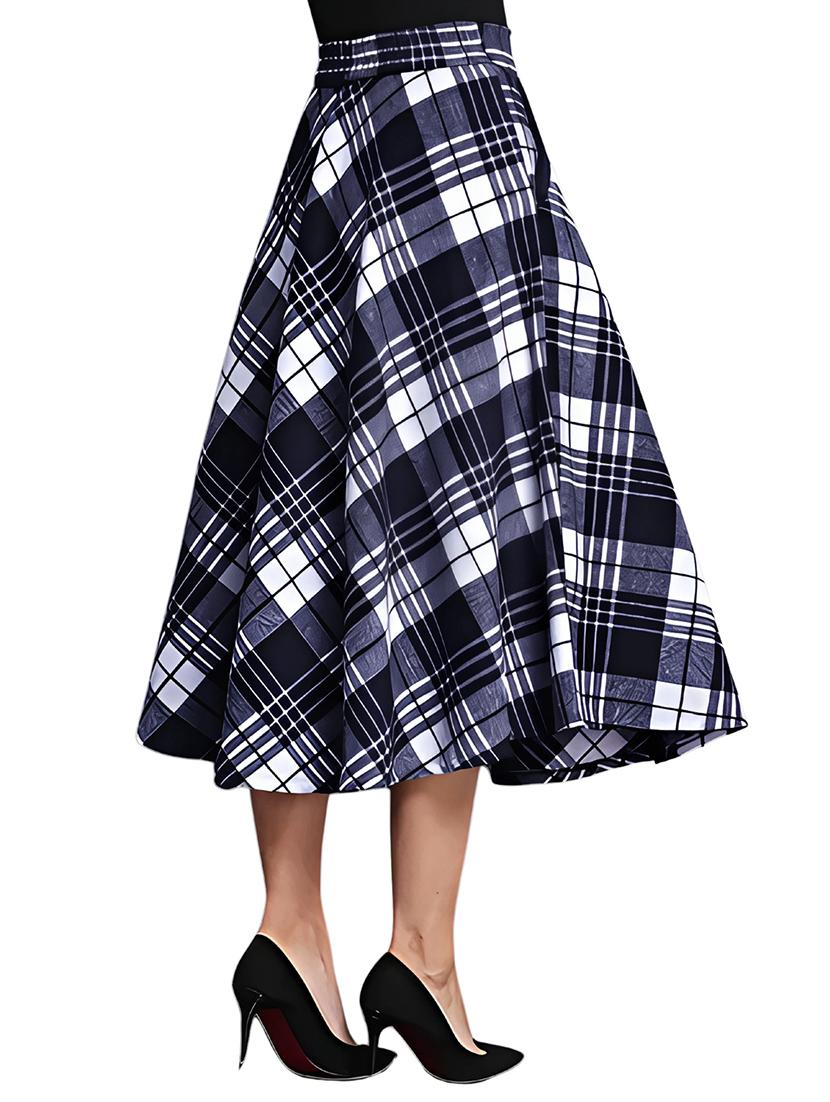 women blue checkered high rise flared skirt - 21956427 - Standard Image - 2