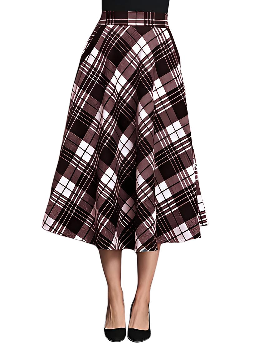 women checkered mid rise flared skirt - 21956435 - Zoom Image - 0
