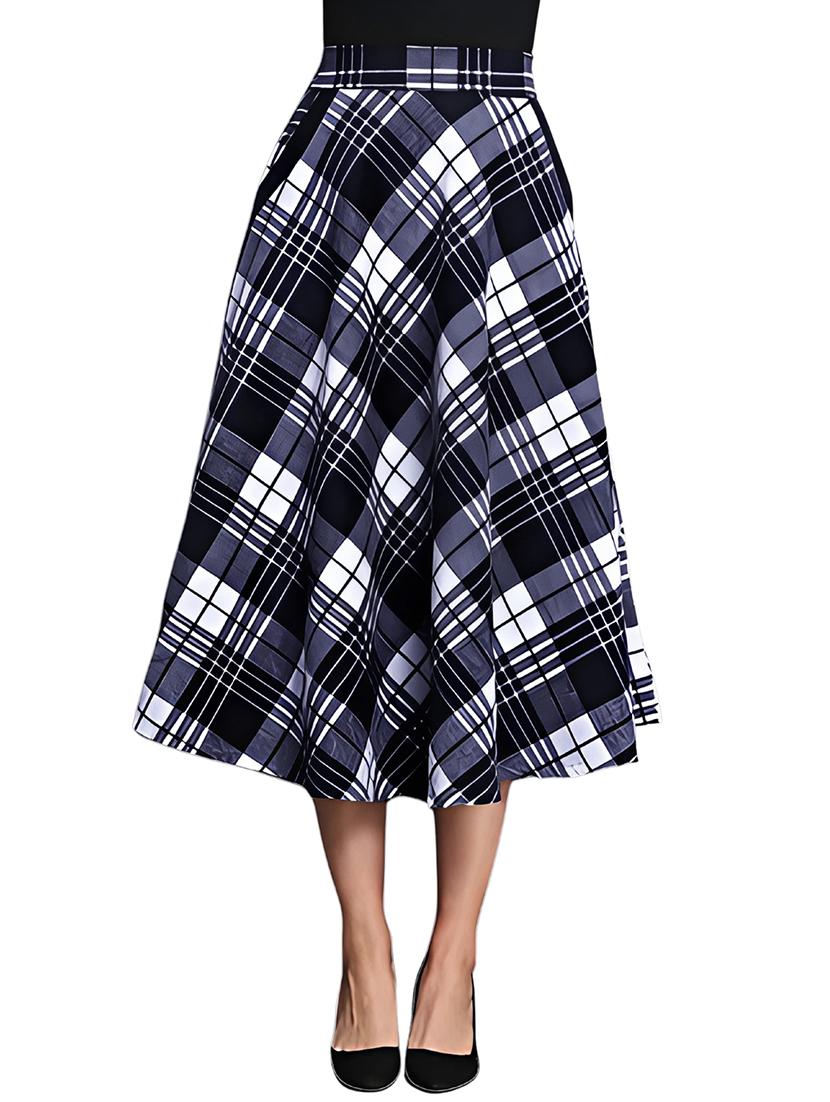women checkered mid rise flared skirt - 21956436 -  Zoom Image - 0