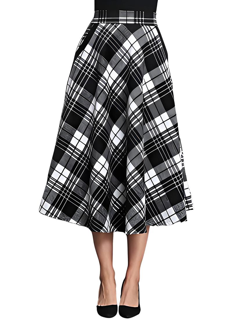 women checkered mid rise flared skirt - 21956437 - Zoom Image - 0