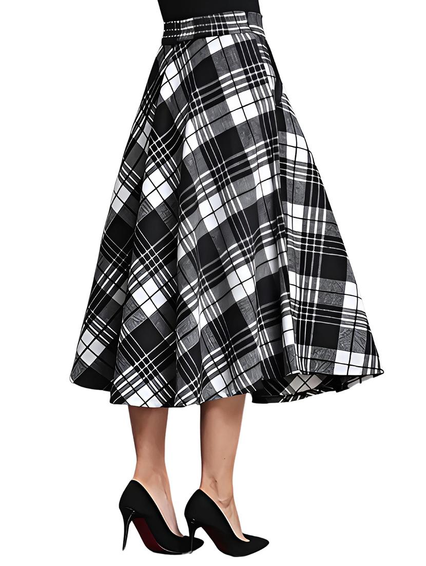 women checkered mid rise flared skirt - 21956440 - Standard Image - 2