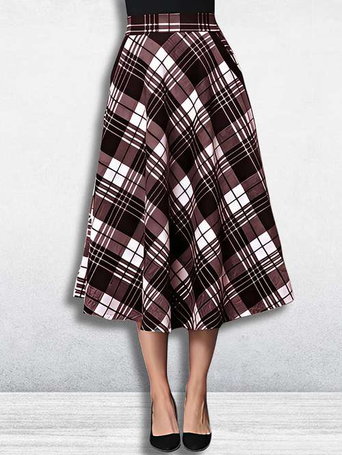 women checkered mid rise flared skirt - 21956441 -  Standard Image - 0