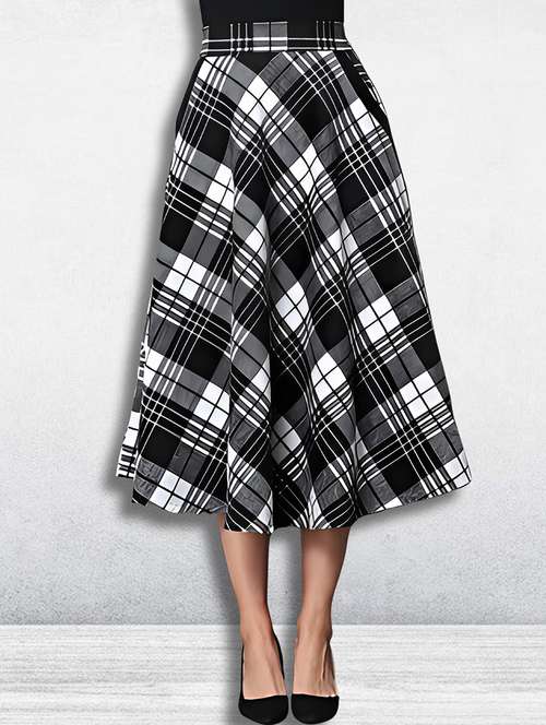 women checkered mid rise flared skirt - 21956446 - Standard Image - 0