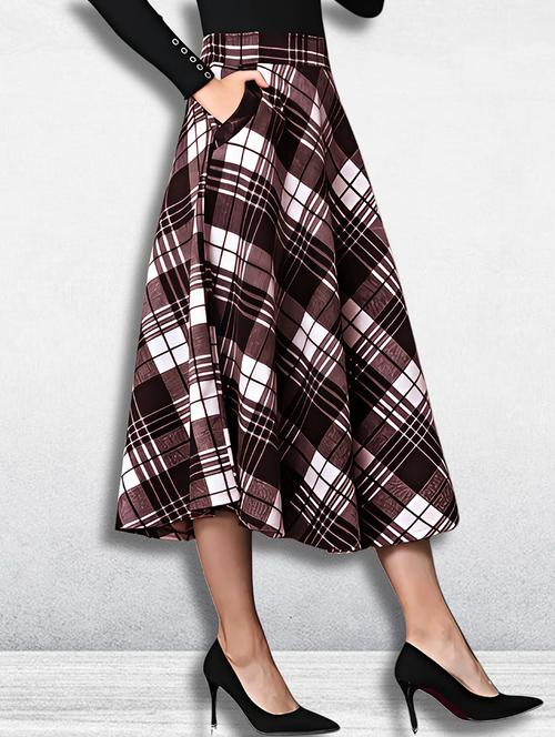 women checkered mid rise flared skirt - 21956447 -  Standard Image - 0