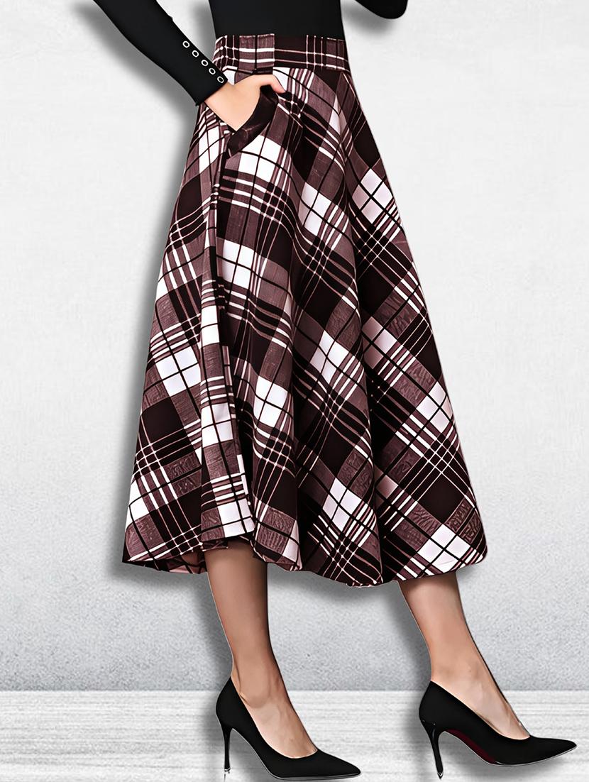 women checkered mid rise flared skirt - 21956447 -  Zoom Image - 0
