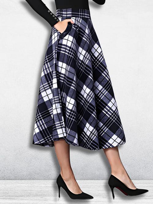 women checkered mid rise flared skirt - 21956448 - Standard Image - 0