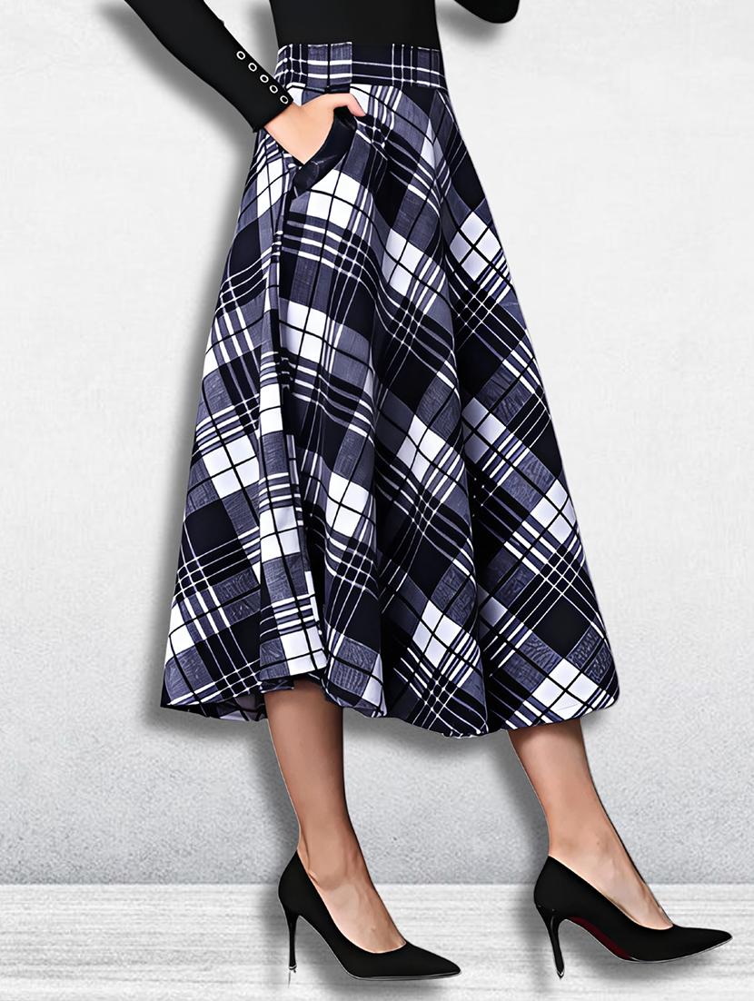 women checkered mid rise flared skirt - 21956448 - Zoom Image - 0