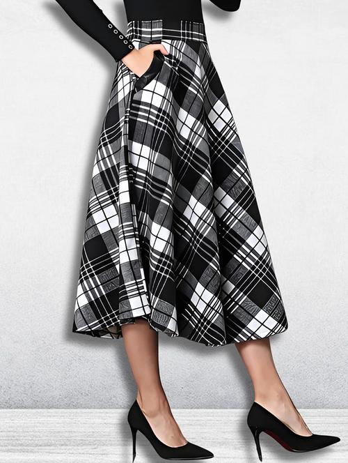 women checkered mid rise flared skirt - 21956449 -  Standard Image - 0