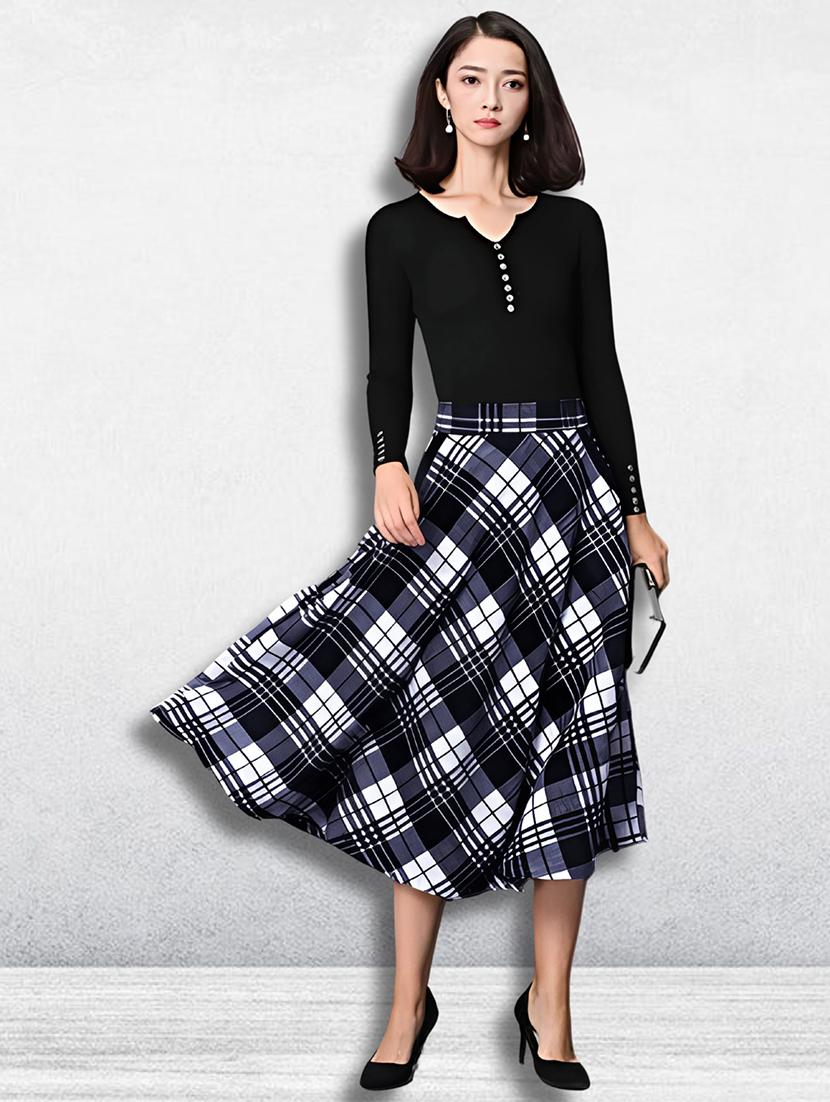 women checkered mid rise flared skirt - 21956451 - Standard Image - 2