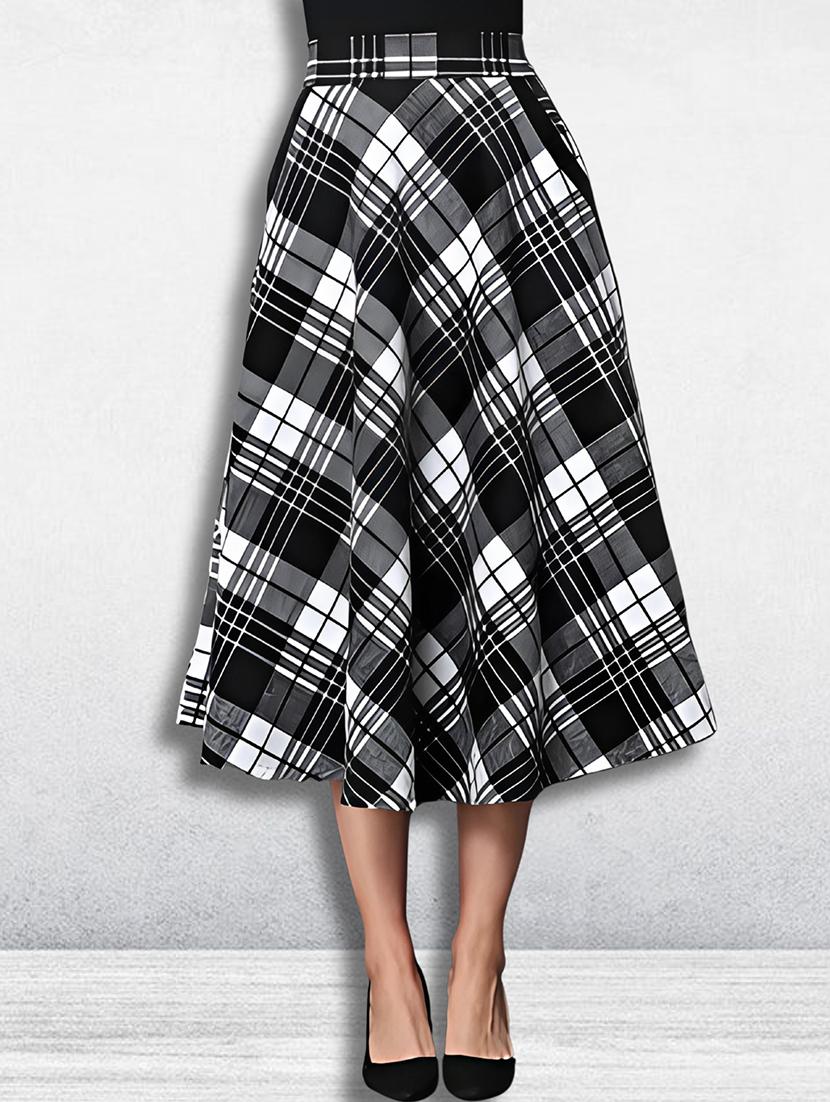 women checkered mid rise flared skirt - 21956452 -  Zoom Image - 0