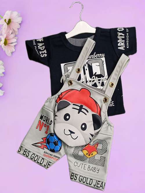 kids printed t-shirt with dungree set