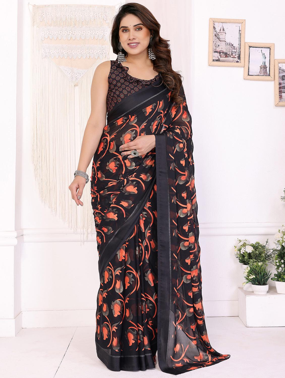 women black ready to wear saree with blouse - 21956470 - Standard Image - 2