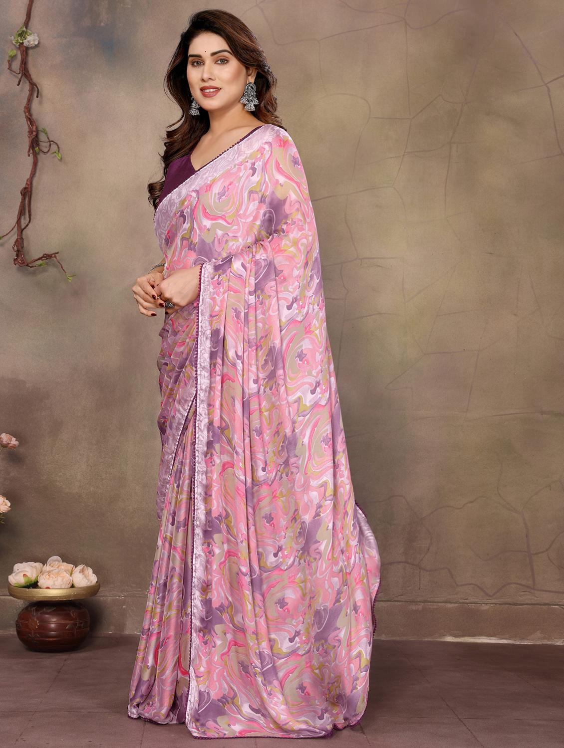 women pink ready to wear saree with blouse - 21956471 - Standard Image - 2