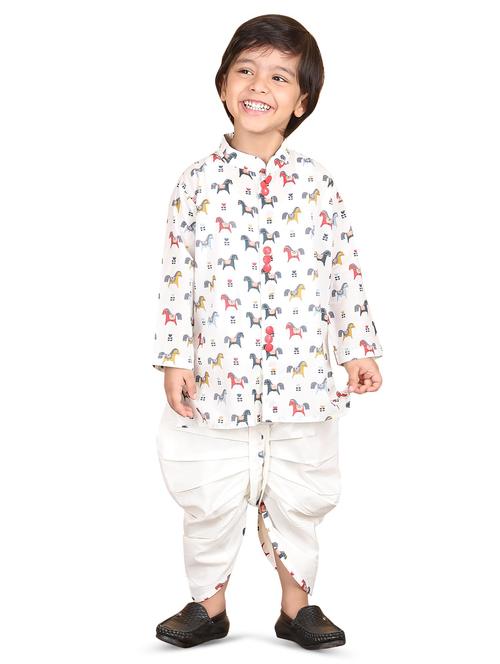 boys printed long sleeve kurta and dhoti set - 21956479 - Standard Image - 0