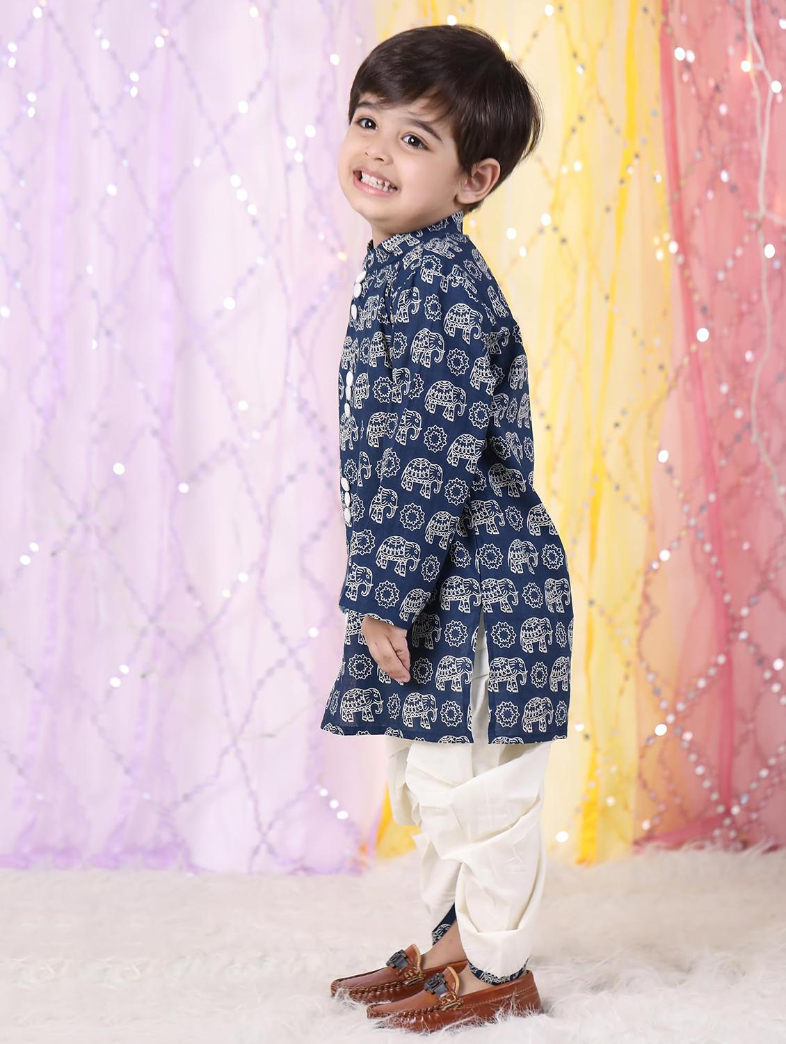 boys printed long sleeve kurta and dhoti set - 21956482 - Standard Image - 2