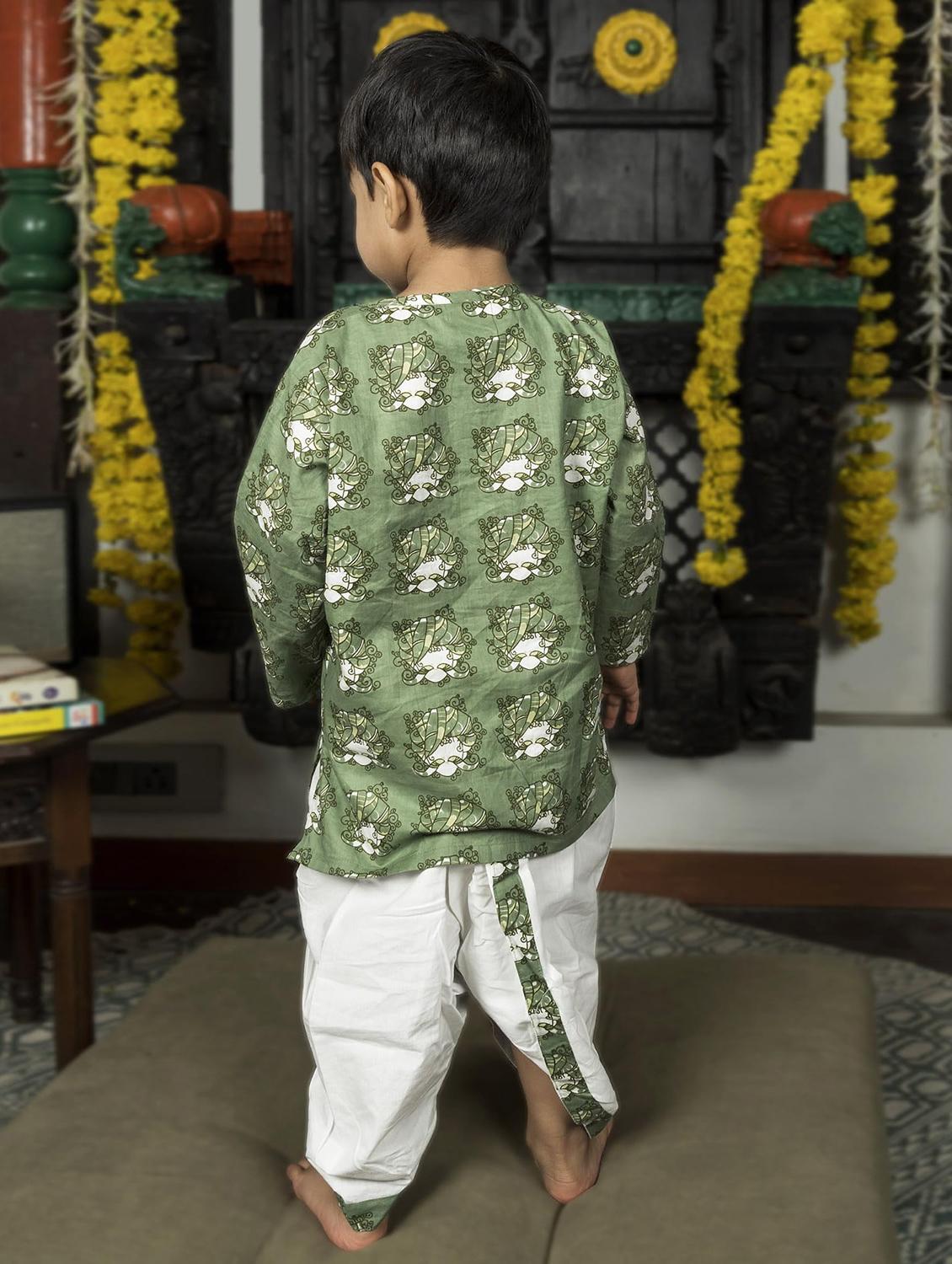 boys printed long sleeve kurta and dhoti set - 21956483 - Standard Image - 2