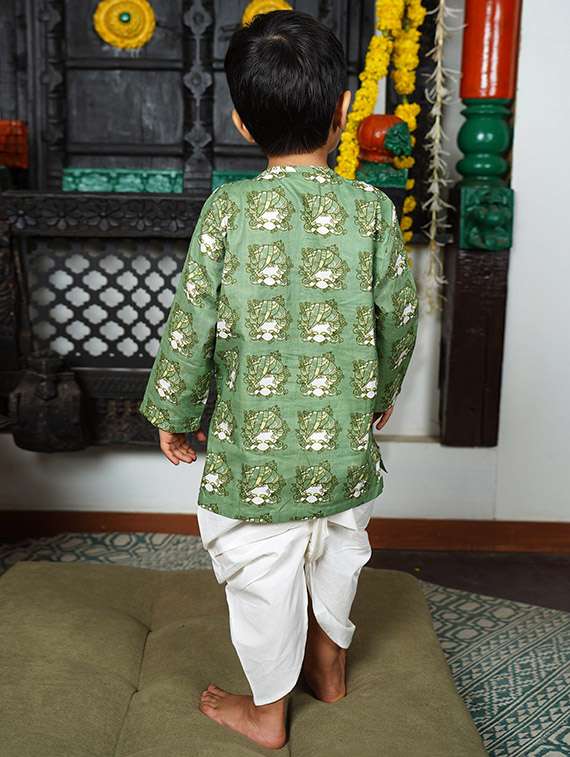 boys printed long sleeve kurta and dhoti set  - 21956483 -  Standard Image - 2