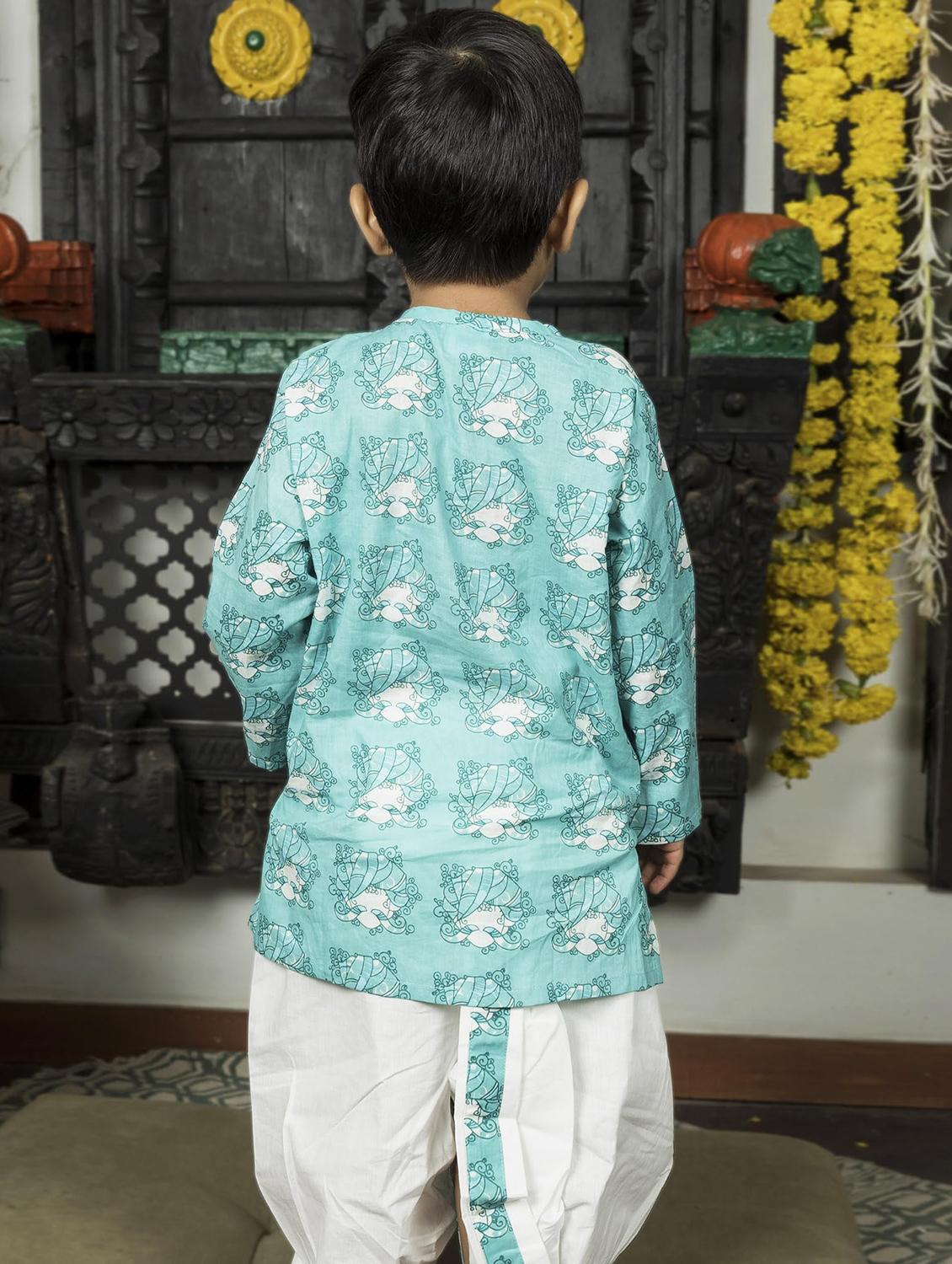 boys printed long slevee kurta and dhoti set - 21956485 - Standard Image - 2