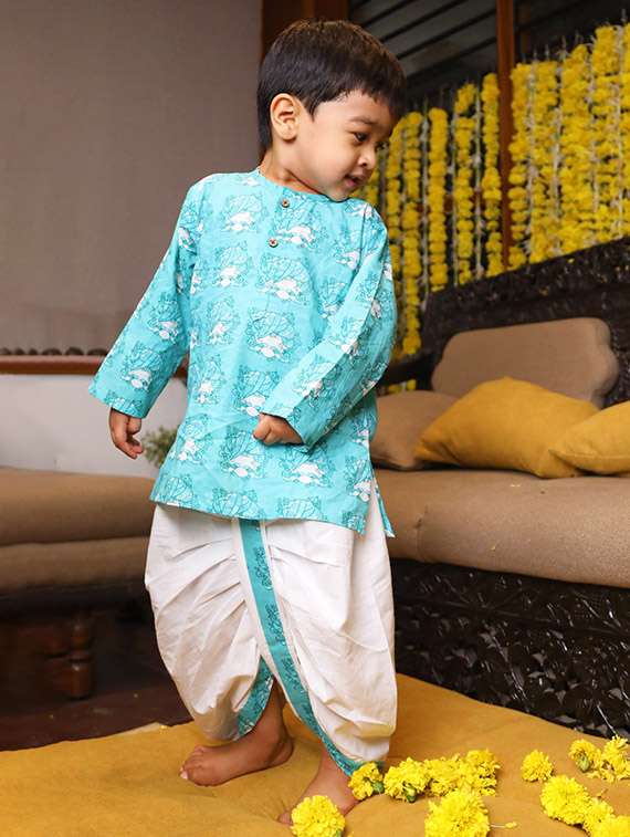 boys printed long slevee kurta and dhoti set  - 21956485 -  Standard Image - 2