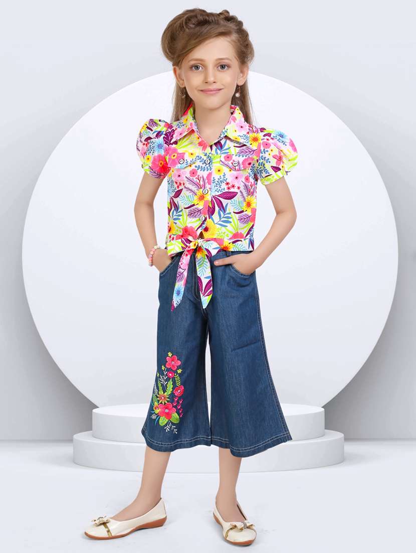 girls floral print trouser and top set 