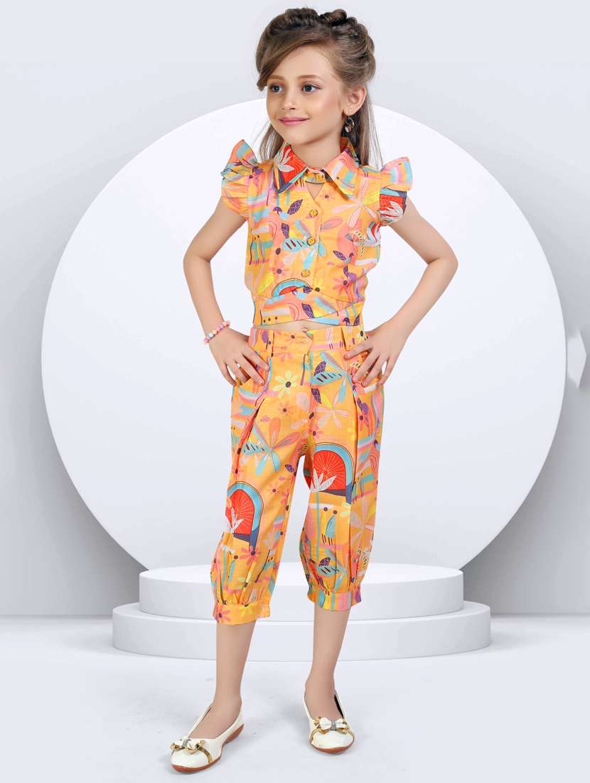 girls yellow top & trouser co-ord set