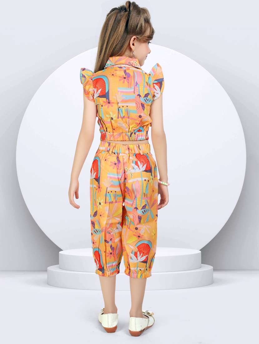 girls yellow top & trouser co-ord set - 21956493 -  Standard Image - 2