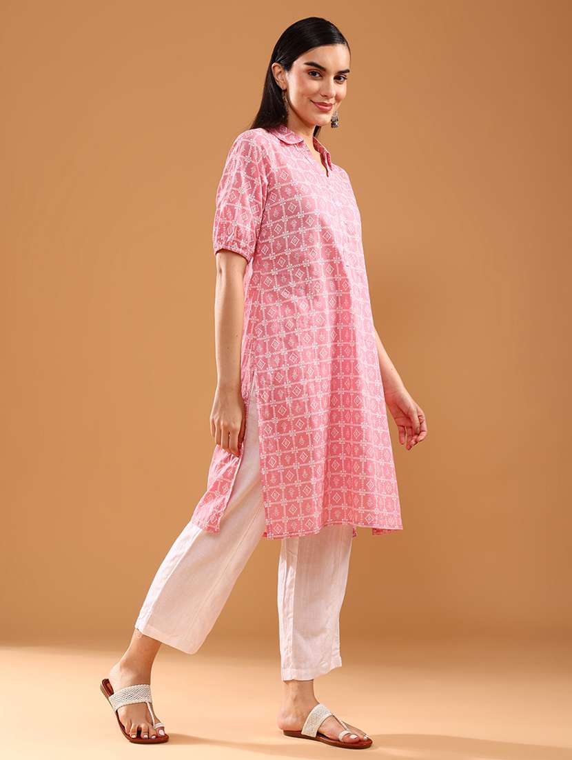 women three quarter sleeve straight kurta - 21956533 -  Standard Image - 2
