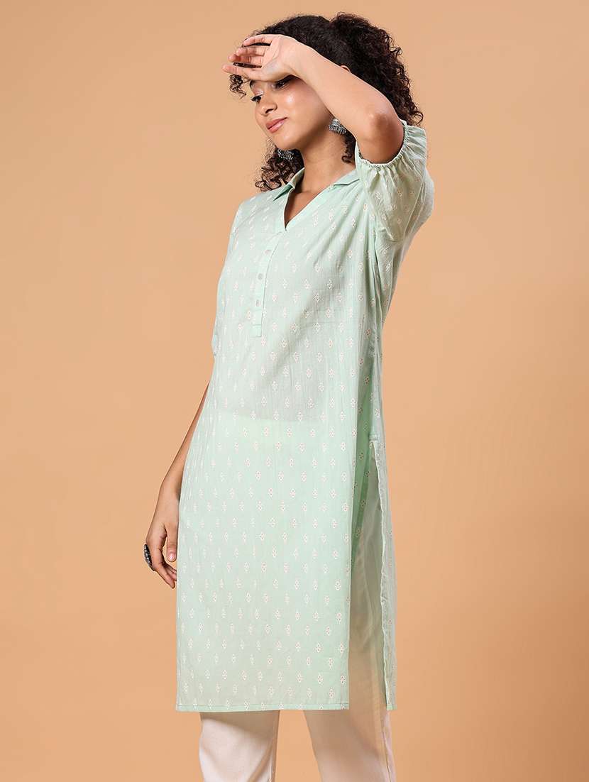 women printed three quarter sleeve straight kurta - 21956534 - Standard Image - 2