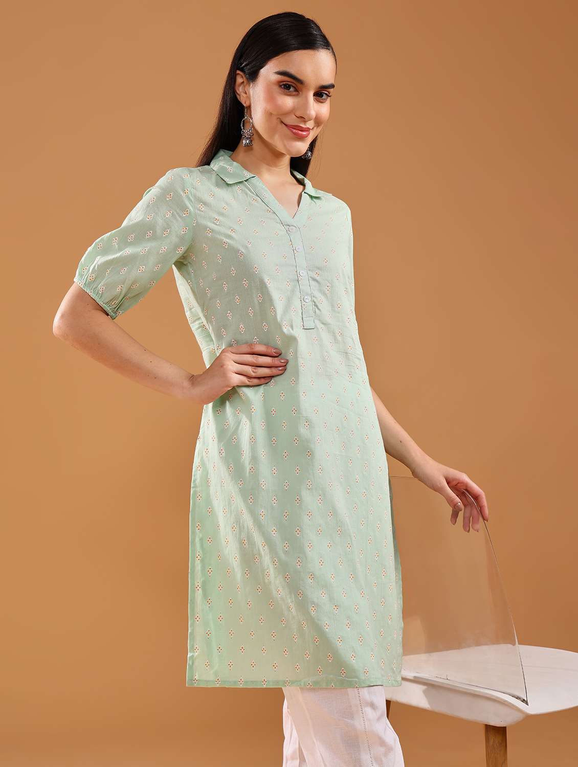 women printed three quarter sleeve straight kurta - 21956534 - Standard Image - 7
