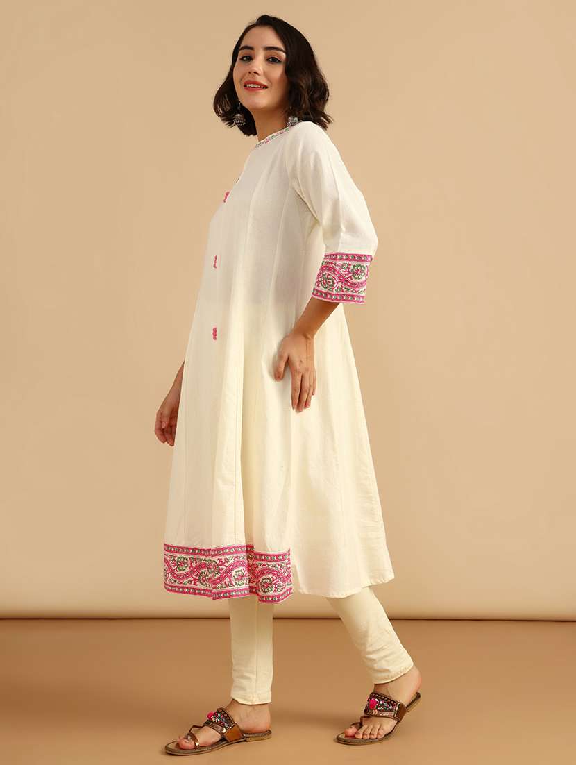 women three quarter sleeve a-line kurta - 21956539 -  Standard Image - 2