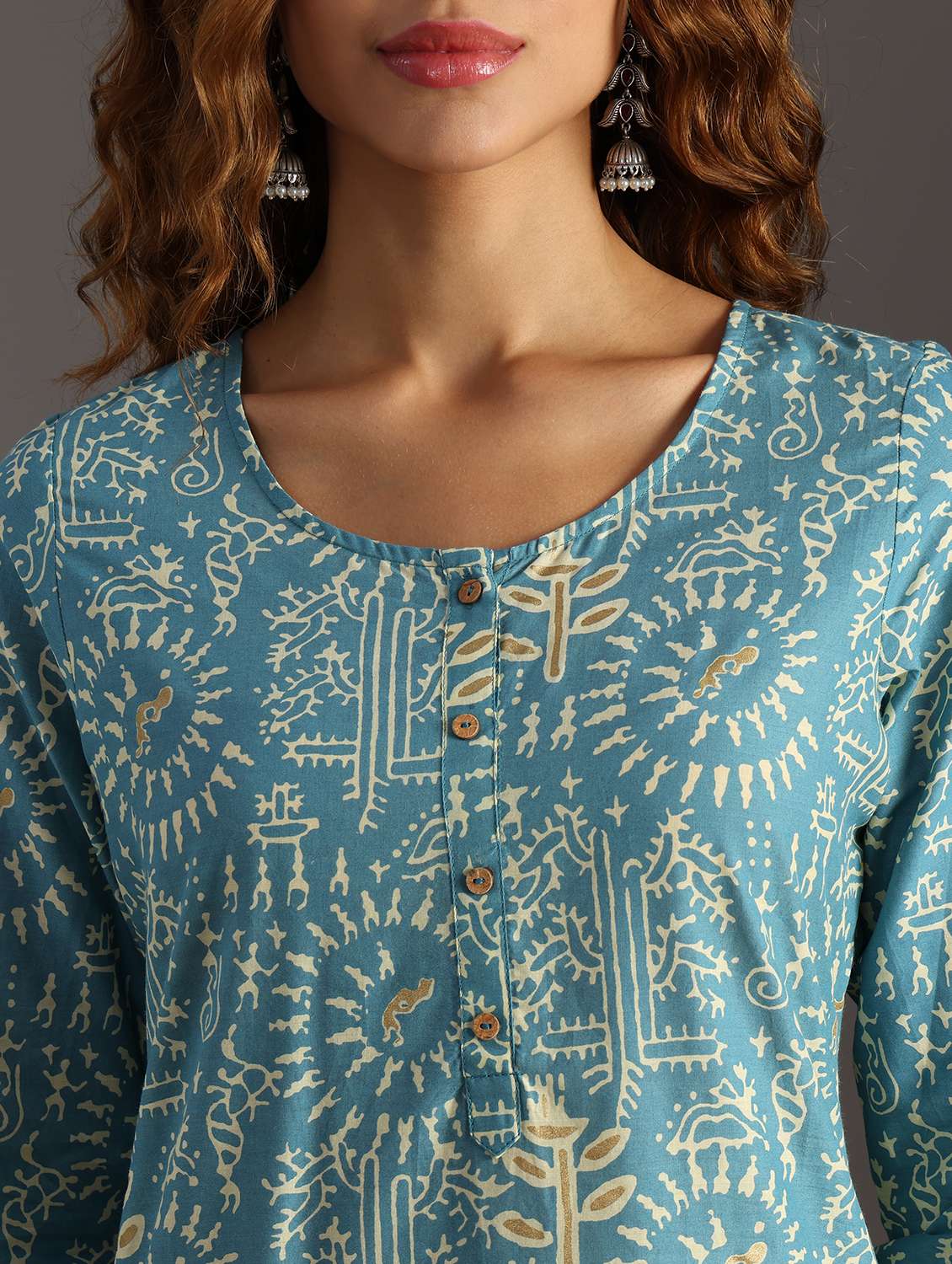 women printed three quarter sleeve straight kurta - 21956611 - Standard Image - 2