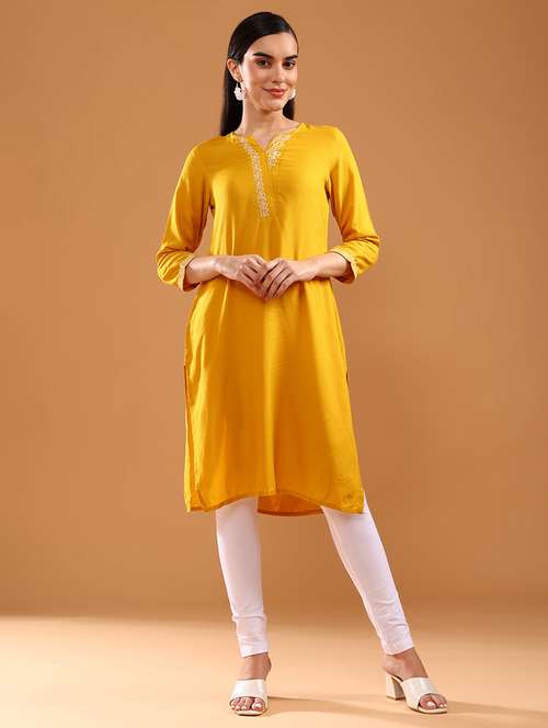 women three quarter sleeve straight kurta - 21956613 -  Standard Image - 0