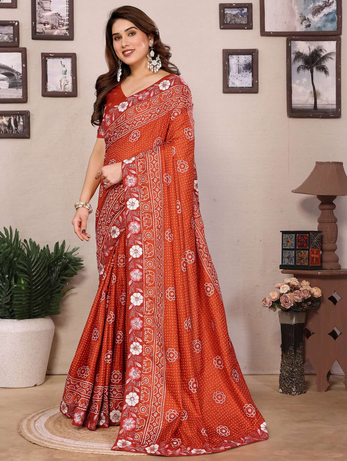 women bandhani embroidered bordered saree with blouse - 21956658 -  Standard Image - 2